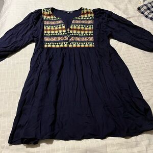 Navy Blue Kids Dress with Colorful Embroidery